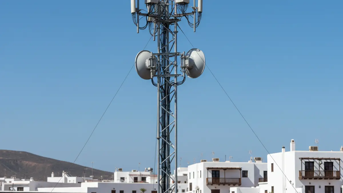 Generic image of a mobile phone antenna in a Canary Island landscape.