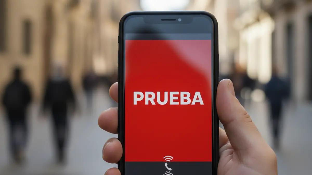 Imagen genérica de un teléfono móvil mostrando una alerta de prueba del sistema ES-Alert.
