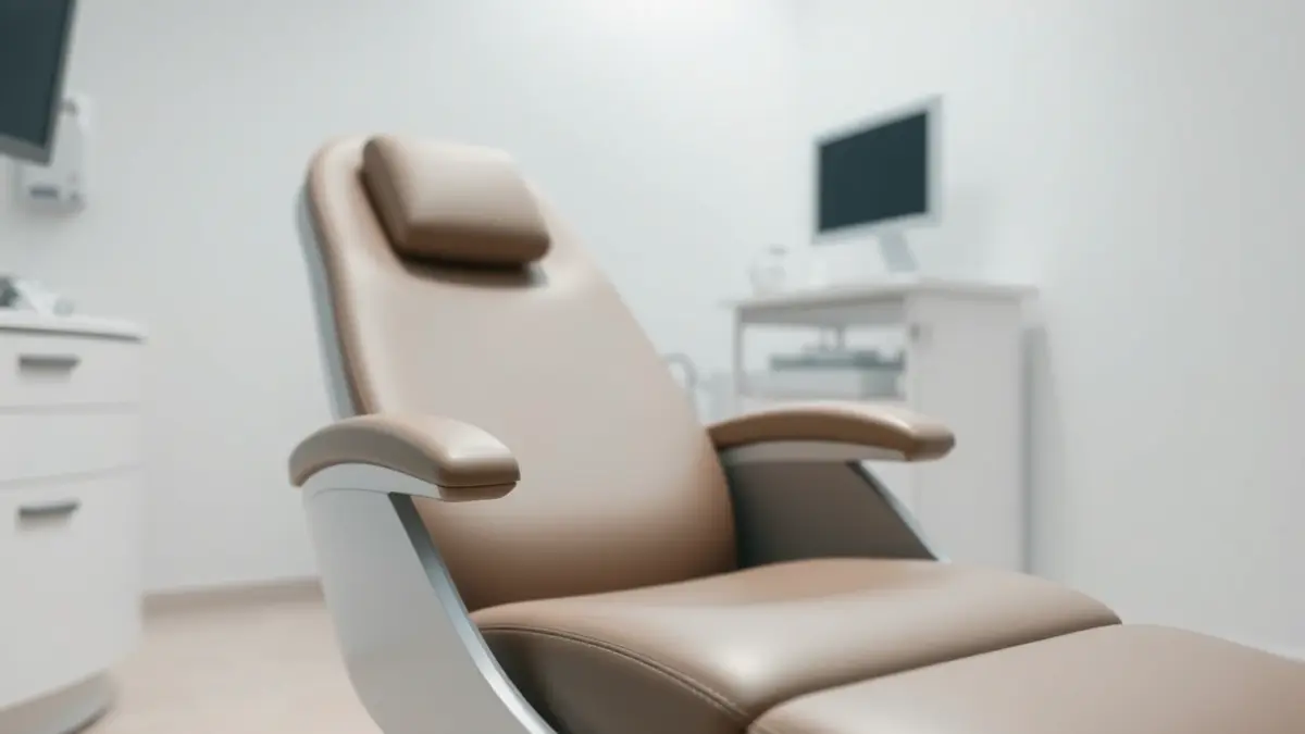 Image of a pelvic floor treatment chair in a modern clinic setting.