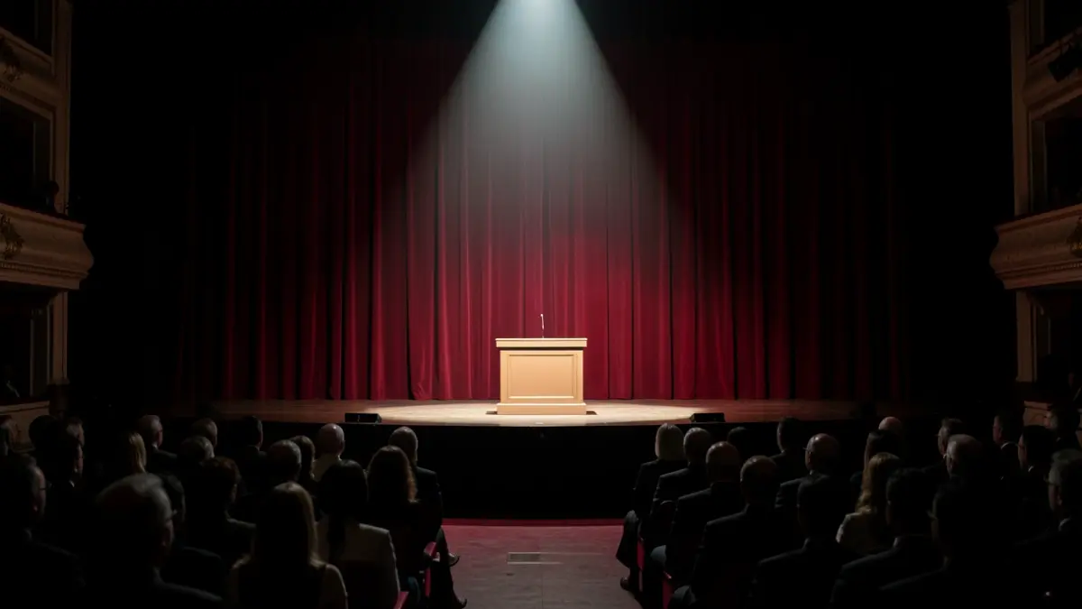 Imagen genérica de un escenario de teatro con un podio vacío.