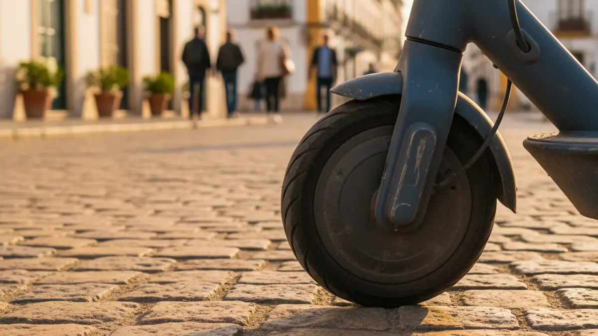 Generic image of an electric scooter parked on a sidewalk.