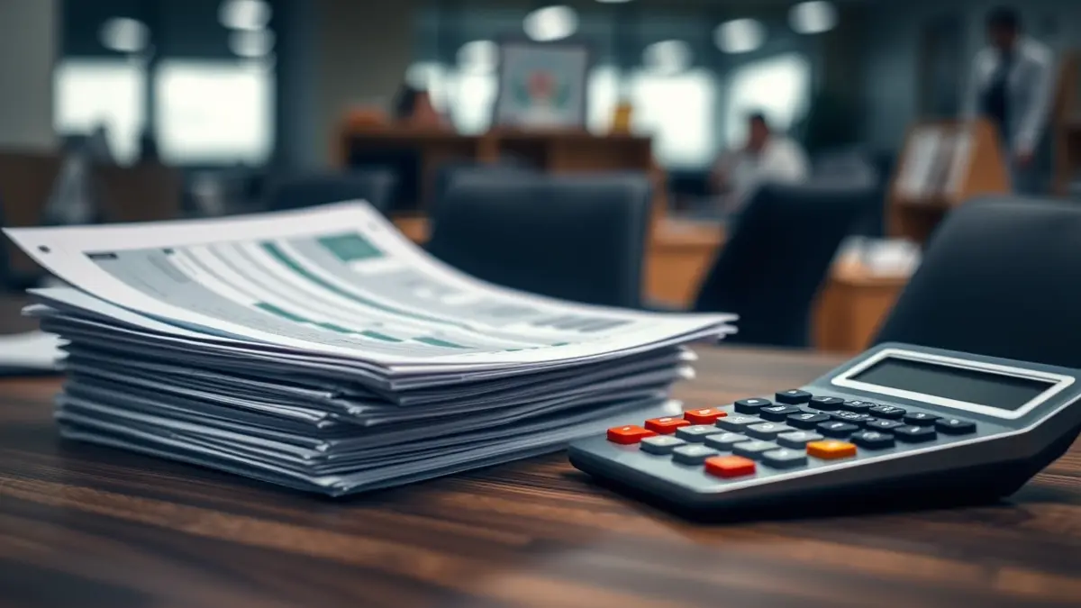 Imagen genérica de documentos financieros y una calculadora, simbolizando problemas económicos.