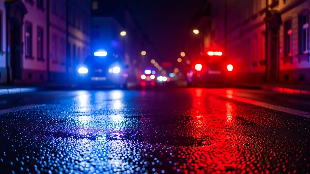 Imagen genérica de luces de emergencia policiales reflejadas en el asfalto.