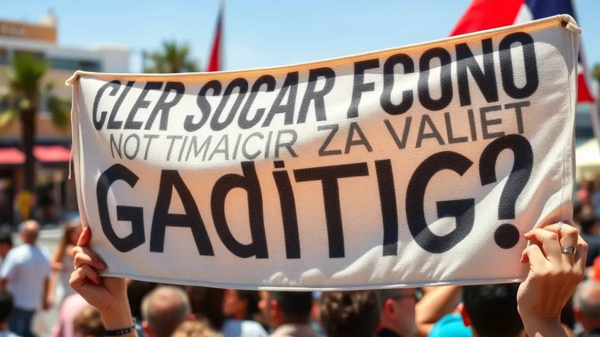 Imagen de una pancarta de protesta en un paseo marítimo de Canarias.