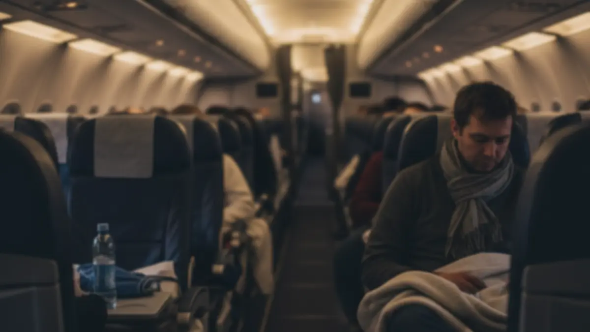 Generic image of an airplane interior during a flight.