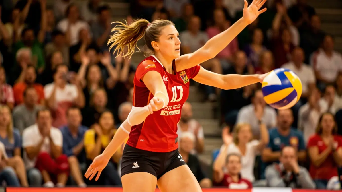 Jugadora de voleibol en acción durante un partido.