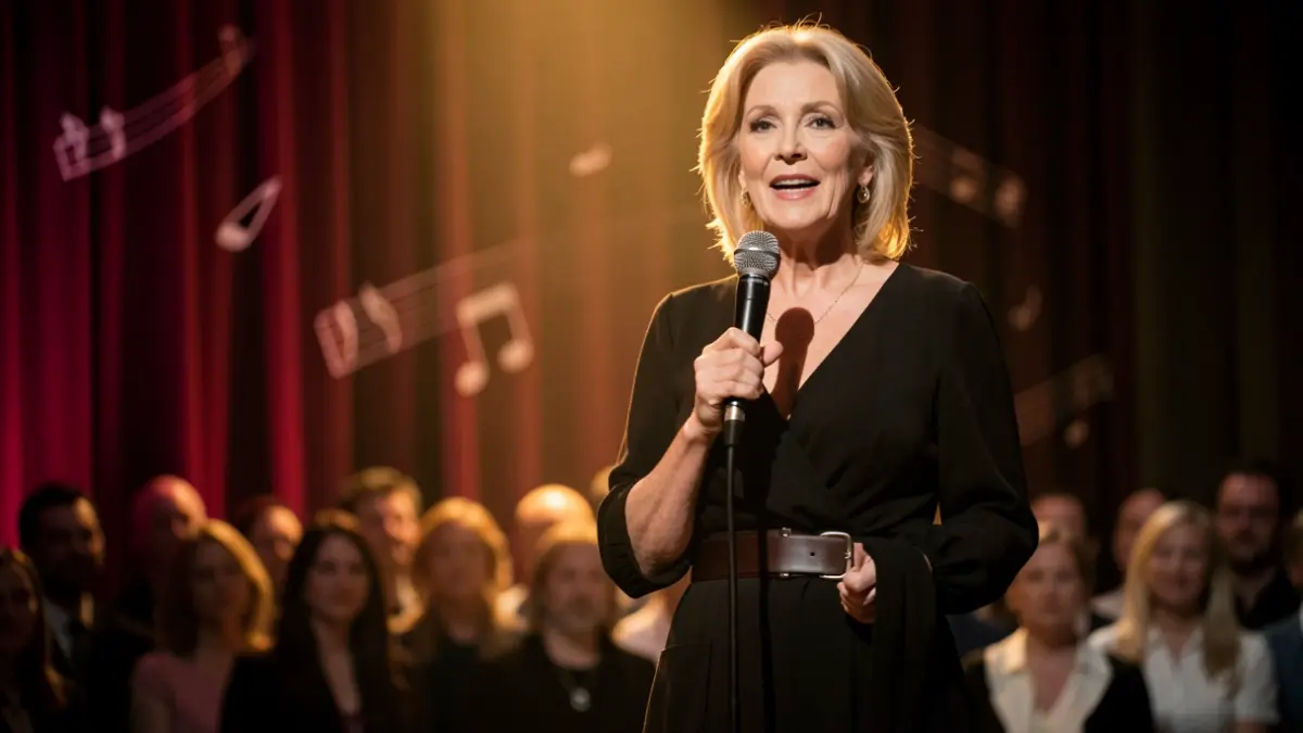 Imagen de la legendaria actriz Patti LuPone actuando en un escenario.