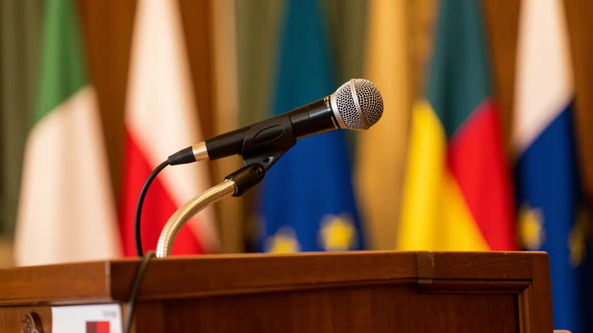 Generic image of a microphone on a podium.