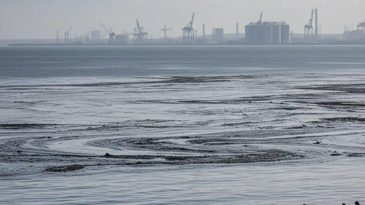 Marine pollution slick near a pier in Las Palmas de Gran Canaria