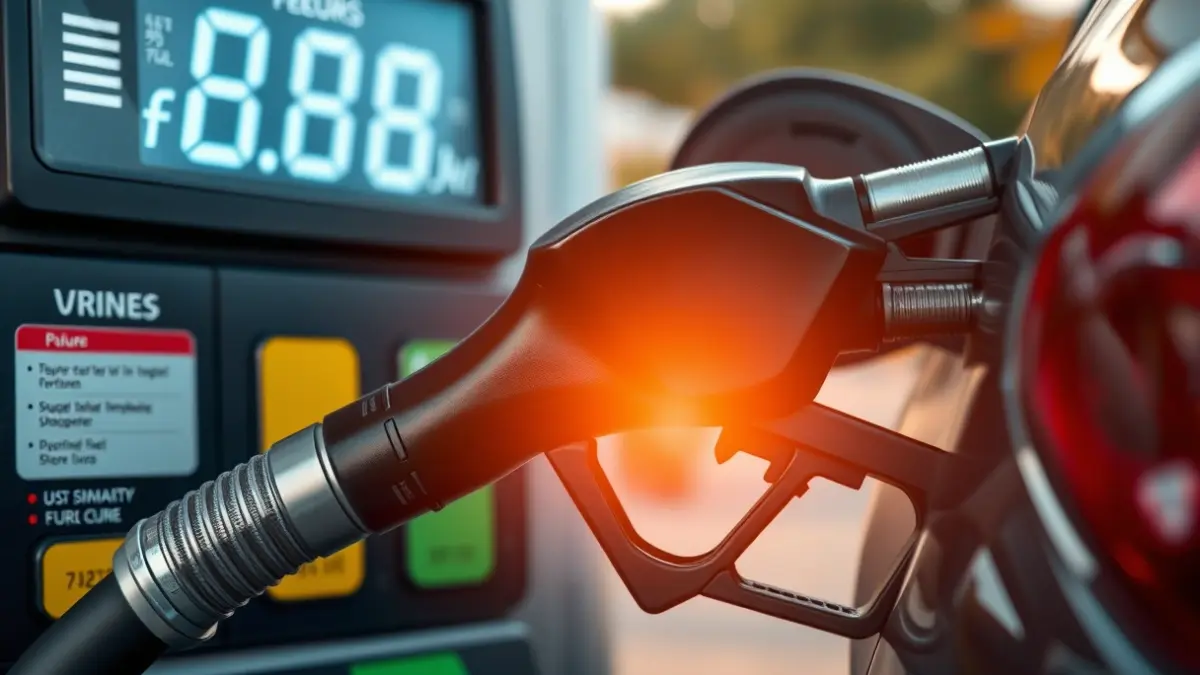 Imagen genérica de una manguera de gasolina en un surtidor, mostrando precios.