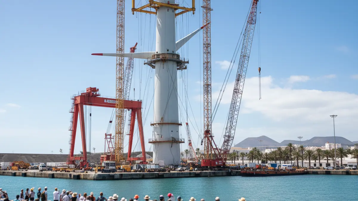 Floating wind turbine prototype under construction in Las Palmas Port.