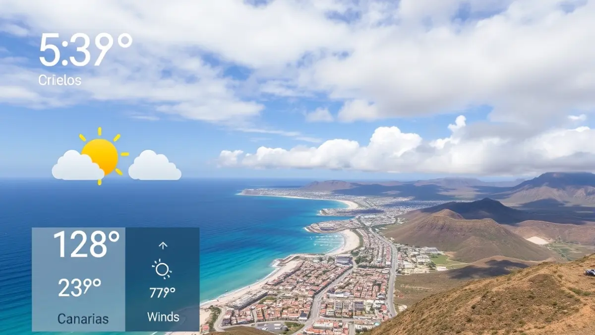 Generic image of a weather forecast with sun and clouds over a coastal area.