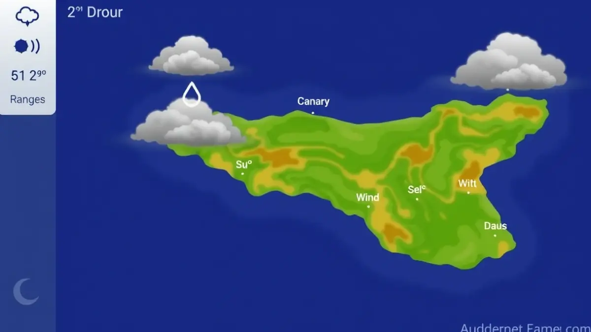 Imagen genérica de una previsión meteorológica con símbolos de nubes y lluvia.