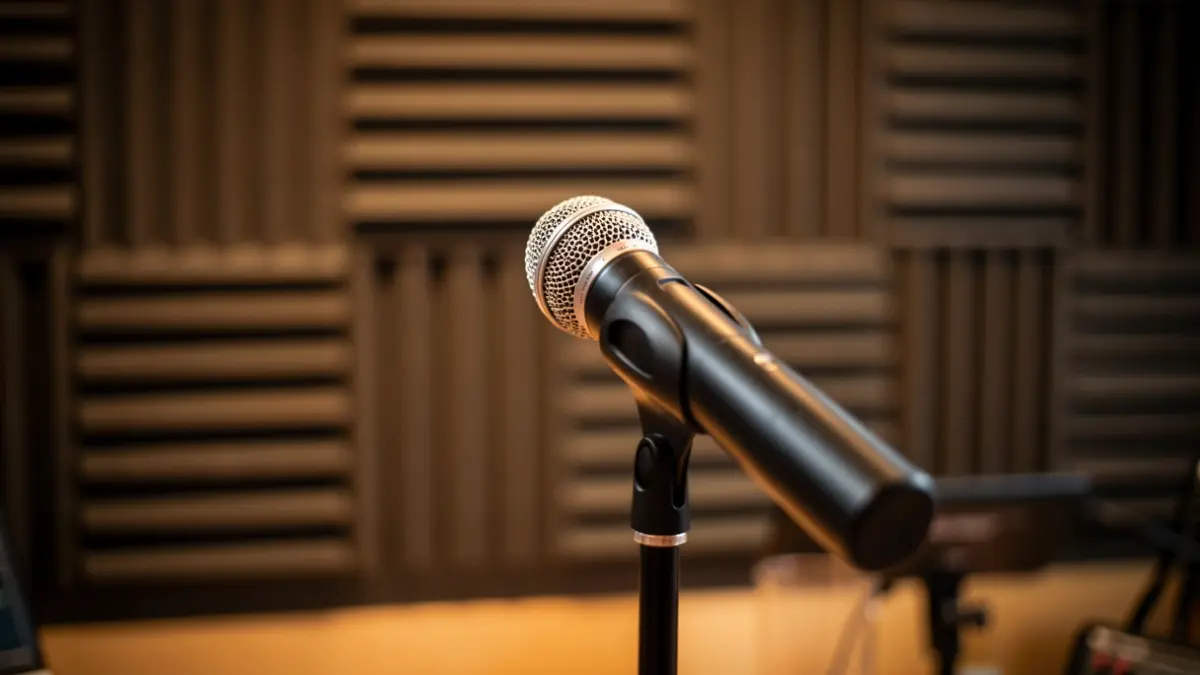 Generic image of a radio microphone in a studio.