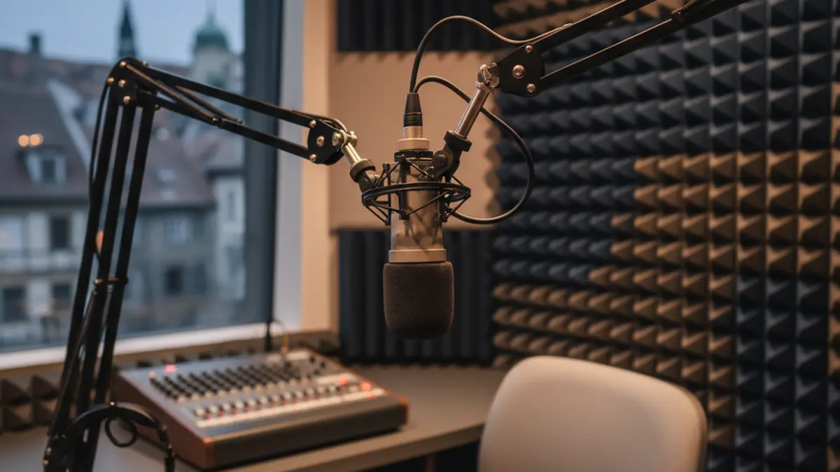 Generic image of a radio microphone in a recording studio.