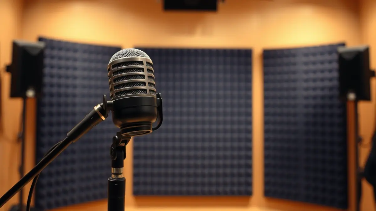Generic image of a radio microphone in a recording studio.