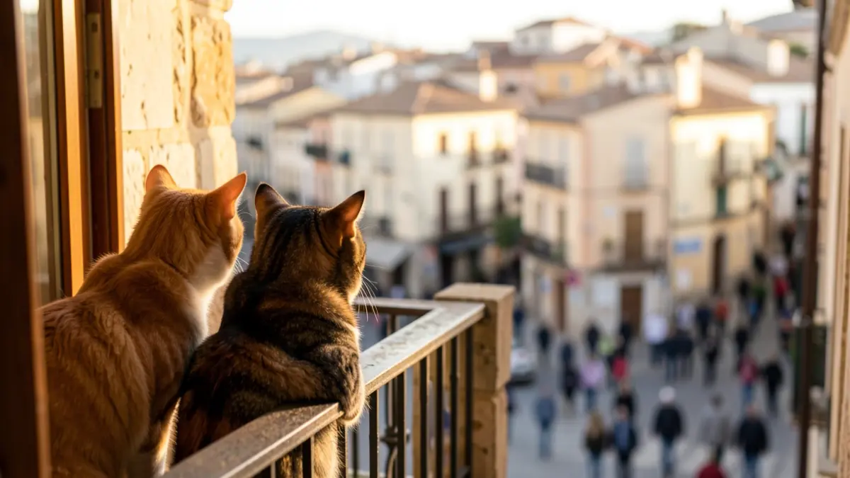 Generic image of a dog and a cat on a balcony.
