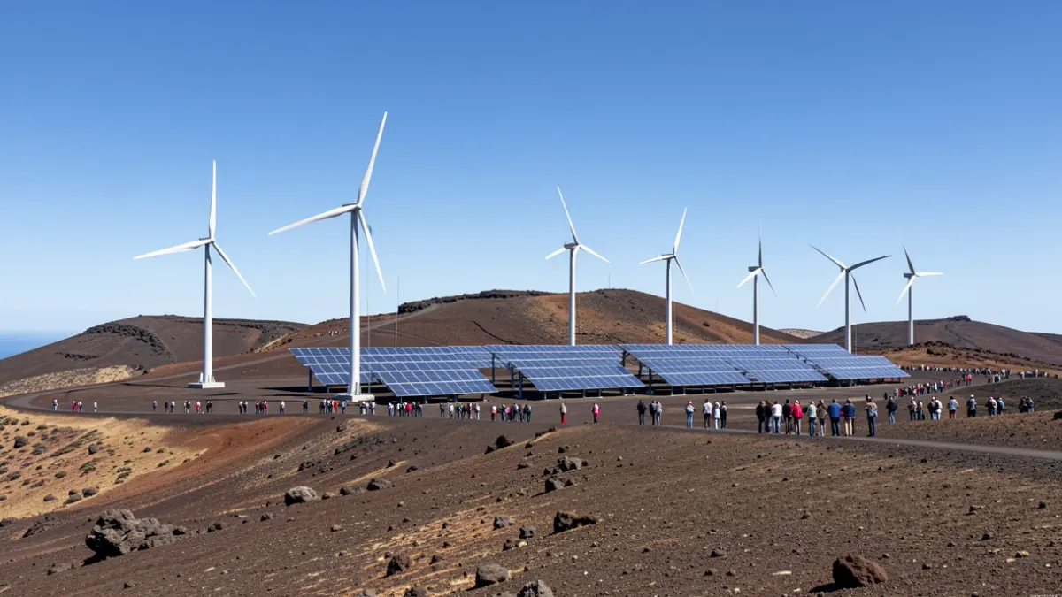 Generic image of energy infrastructure in a volcanic landscape of the Canary Islands.