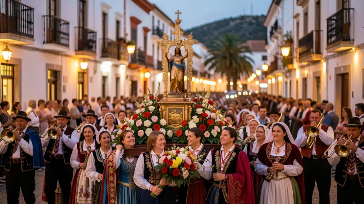 Generic image of a religious procession in the Canary Islands with people in traditional attire.