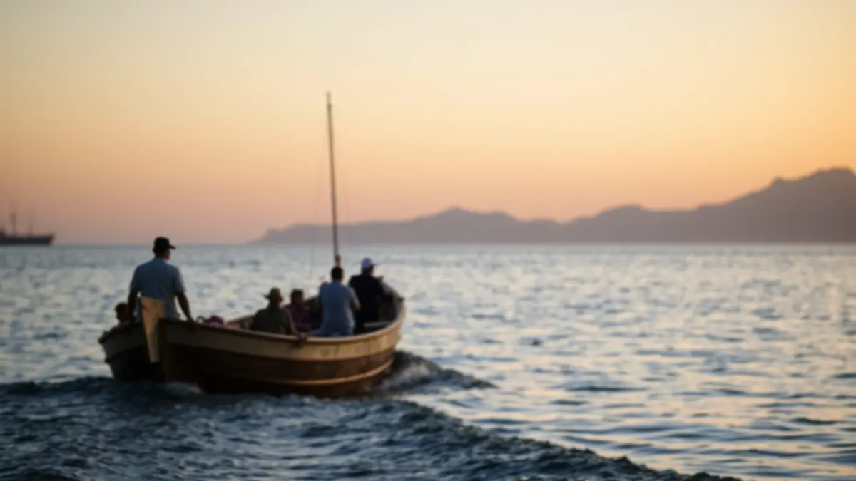 Image of a cayuco with people on board approaching the coast of Tenerife.