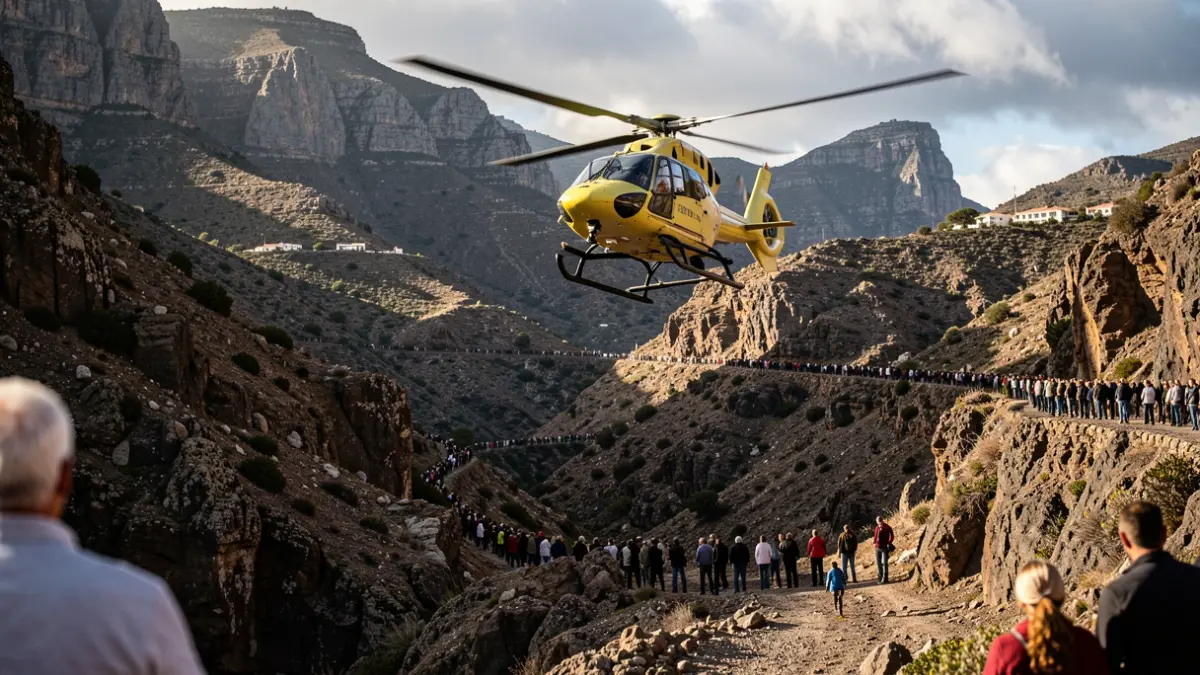 Generic image of a rescue helicopter over a difficult-to-access mountainous area.