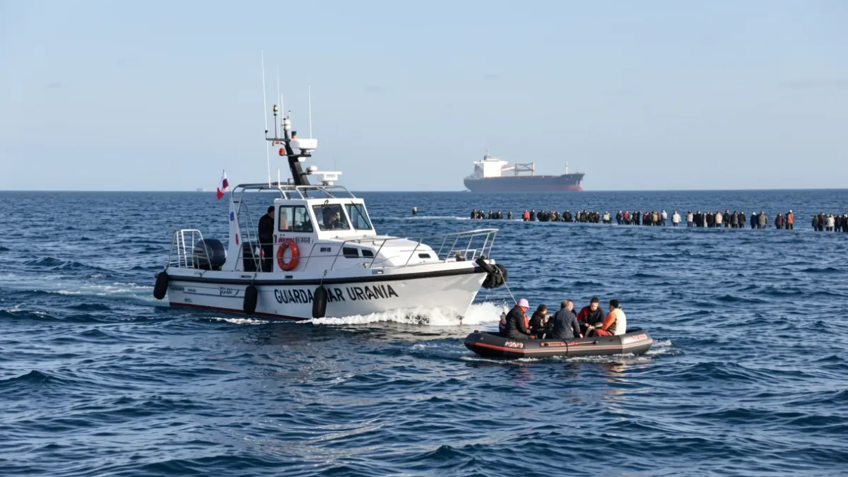 Imagen genérica de una embarcación de rescate aproximándose a una patera a la deriva en el mar.