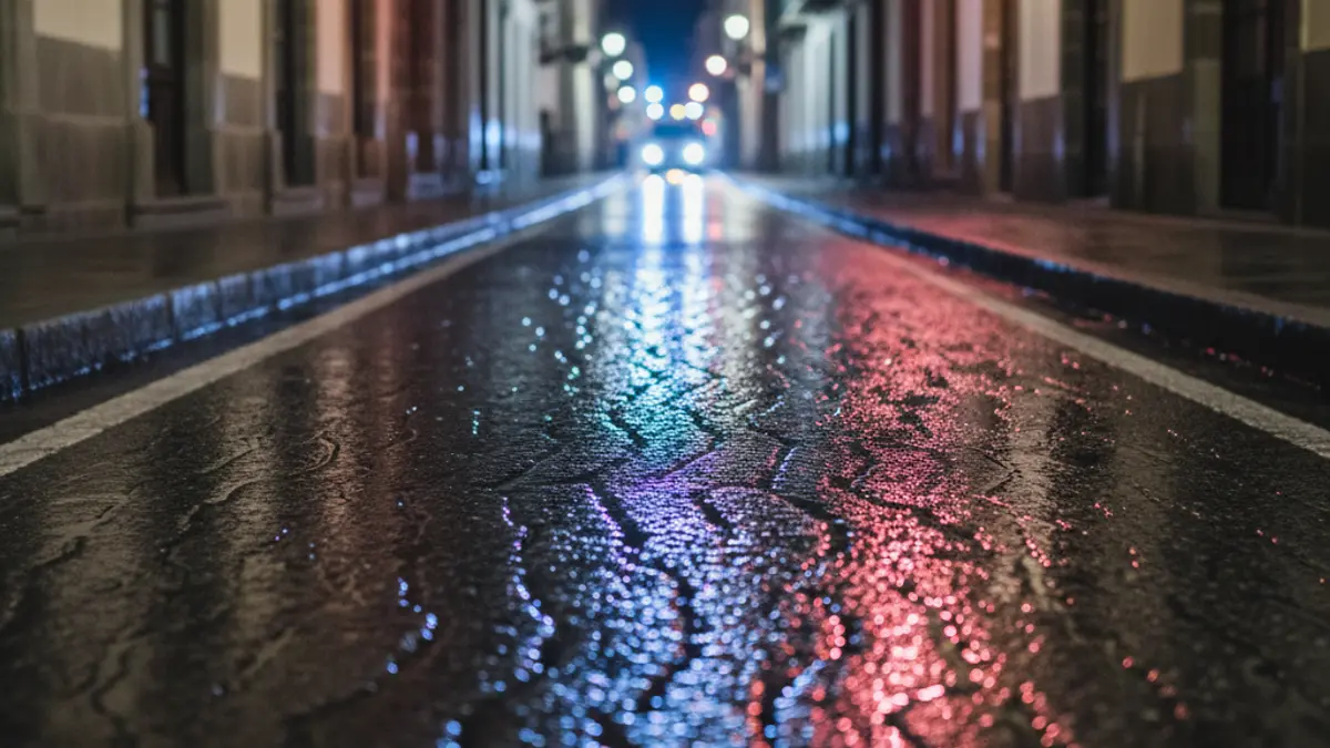 Imagen genérica de luces de emergencia reflejadas en el asfalto mojado.
