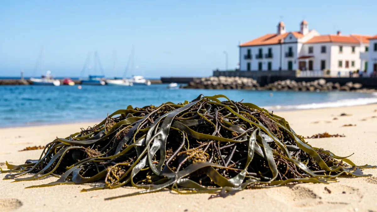 Toneladas de algas retiradas en la playa de San Cristóbal, Gran Canaria.