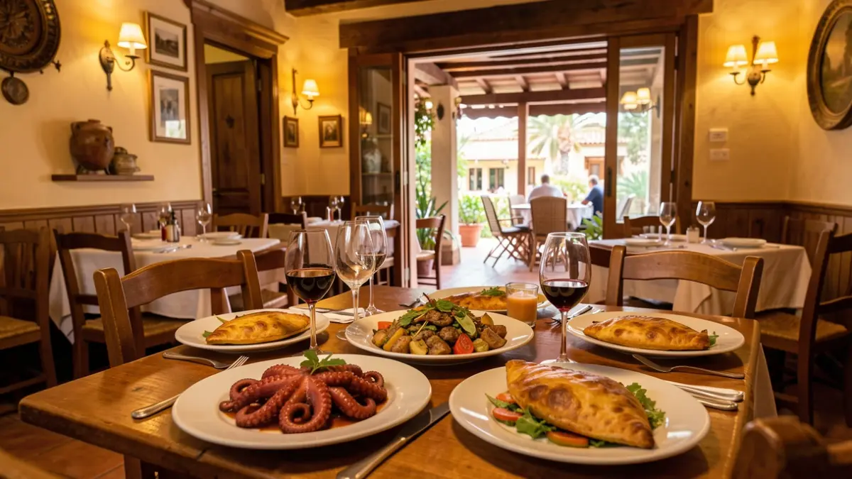 Interior of a traditional Galician restaurant in Las Palmas with typical dishes.