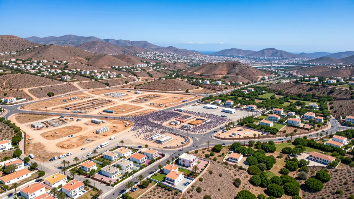 Aerial view of the Montaña La Data area in San Bartolomé de Tirajana, Gran Canaria, showing housing and urban development zones.