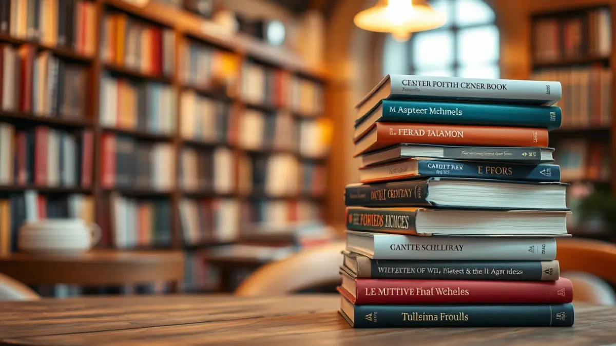 Generic image of books on a table in a library setting.
