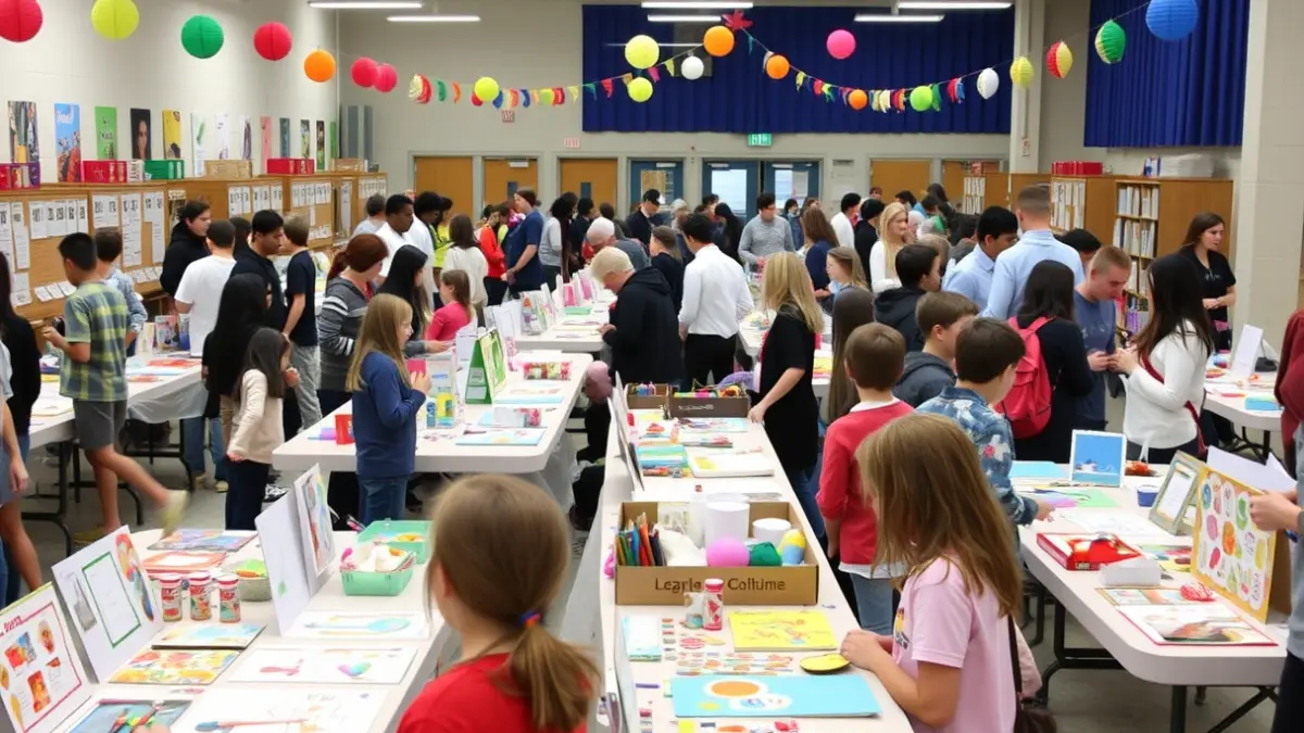 Generic image of a school fair with student-made products.