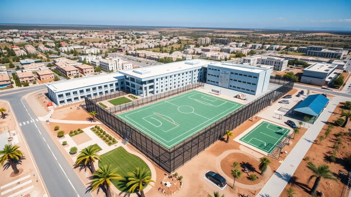 Aerial view of a sports complex under construction in Santa Brígida.