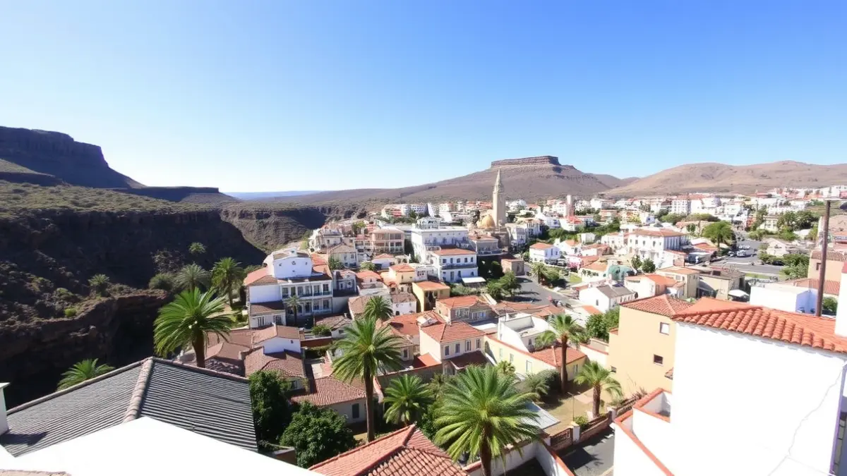 Panoramic view of the municipality of Santa Brígida, Gran Canaria, with its natural landscape and traditional architecture.