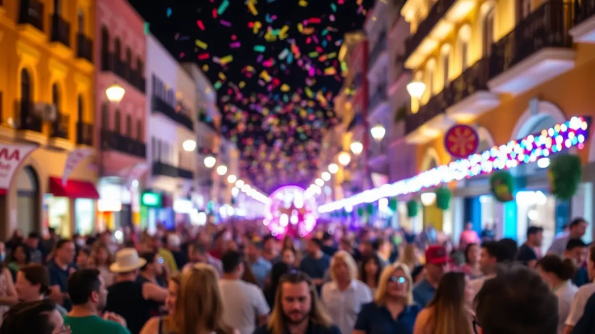 Imagen genérica de una celebración festiva en Santa Cruz de Tenerife con gente y luces.
