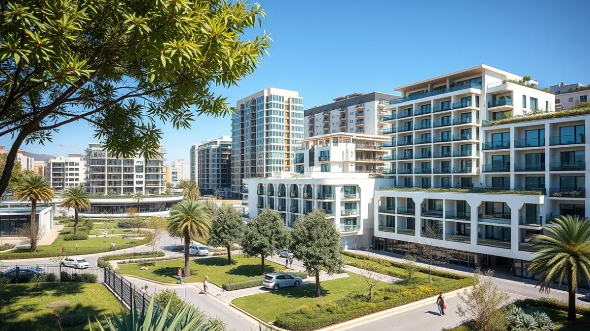 Imagen genérica de un paisaje urbano moderno con elementos de sostenibilidad y naturaleza.