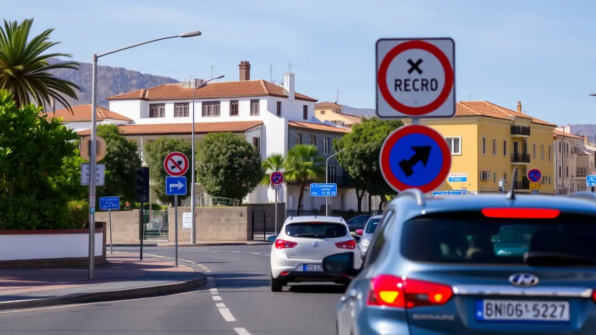 Image of a street in Santa Cruz de Tenerife with traffic signs and blurred car lights.
