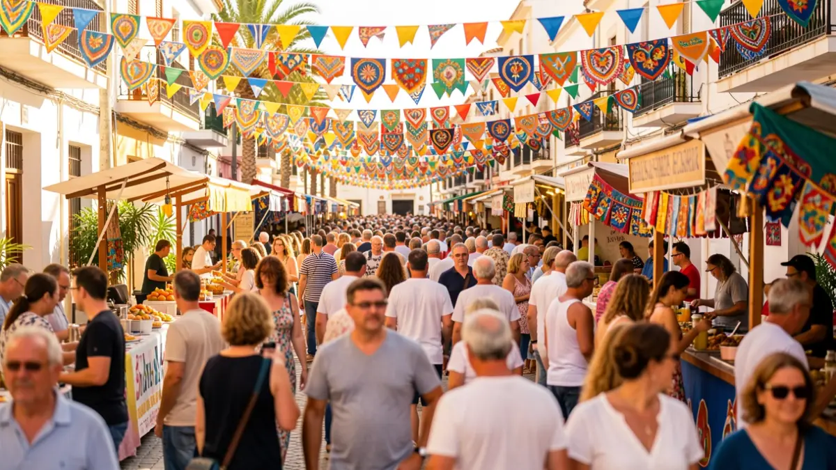 Generic image of a local festival in the Canary Islands with traditional decorations and people enjoying.