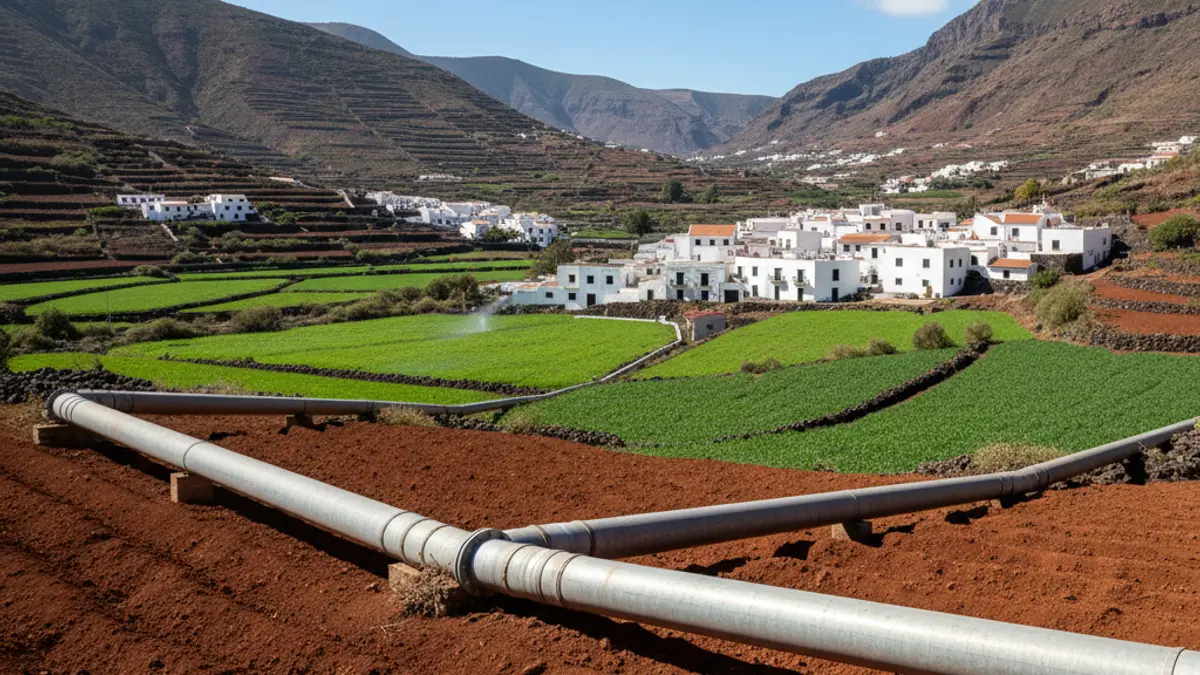 Image of irrigation pipes in a Canary Islands agricultural landscape.