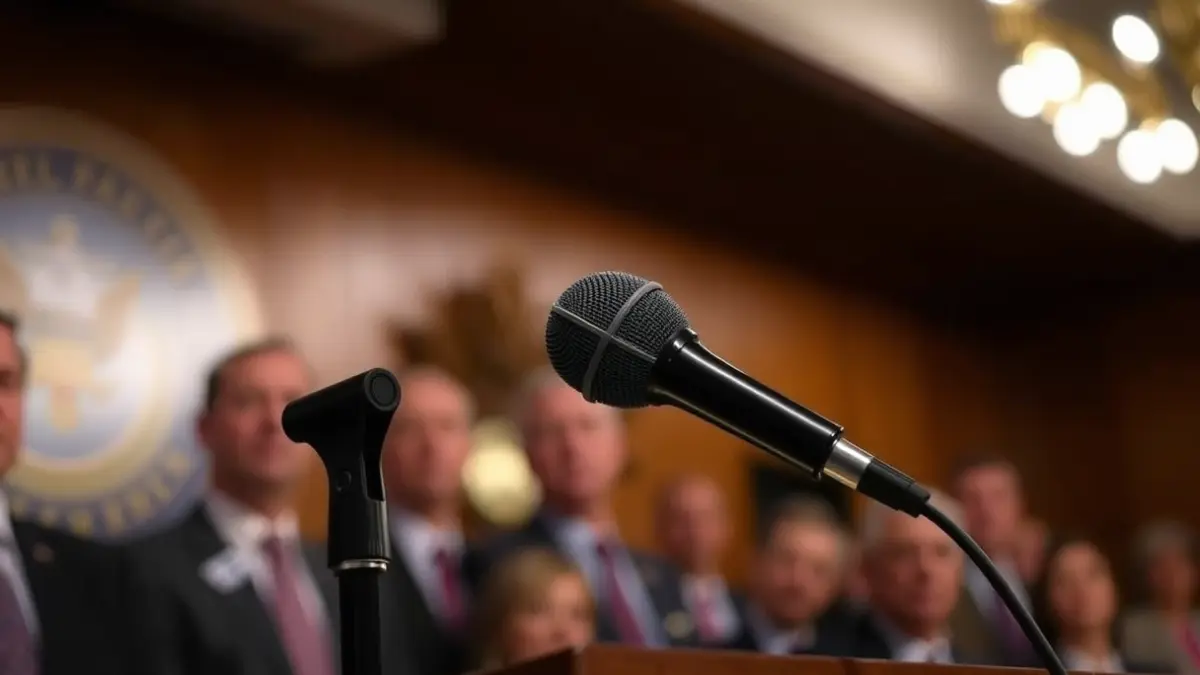 Generic image of a microphone on a podium, symbolizing political or union statements.