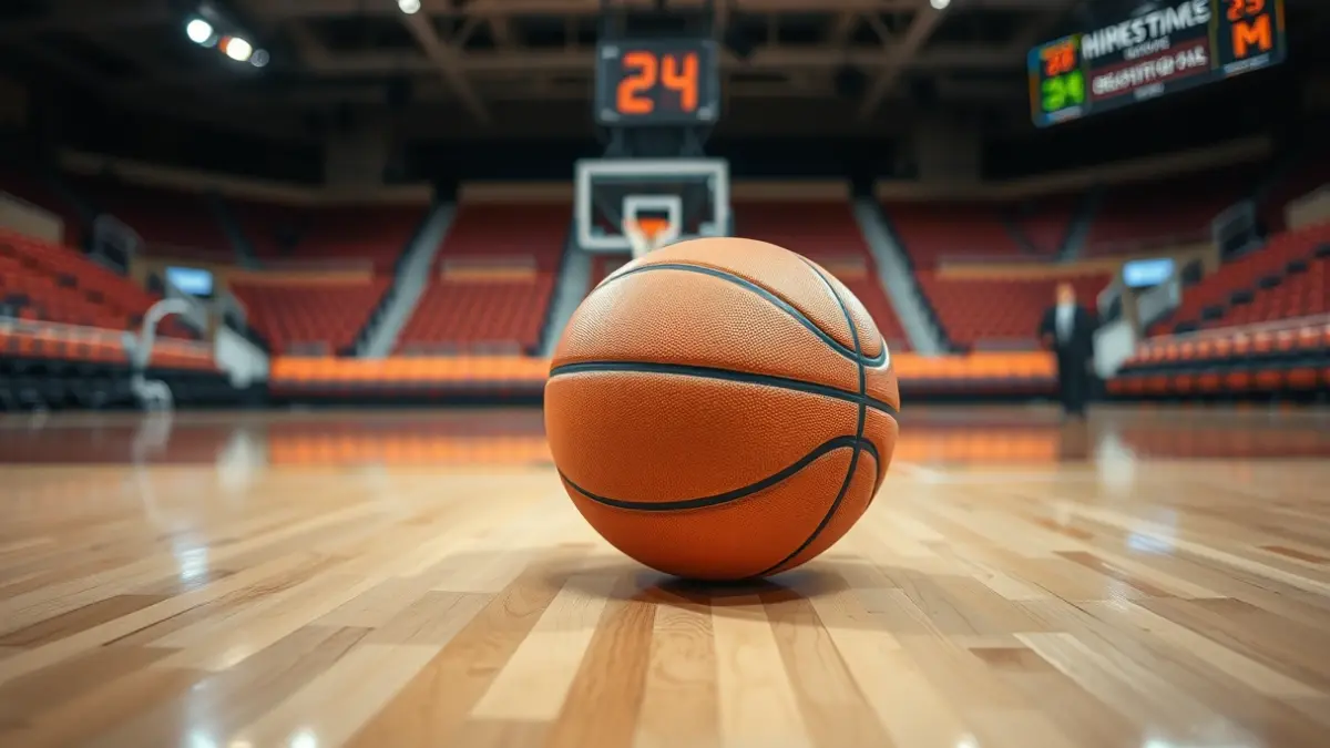 Generic image of a basketball on a court.