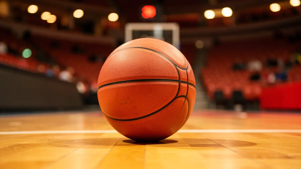 Imagen genérica de un balón de baloncesto sobre una cancha profesional.