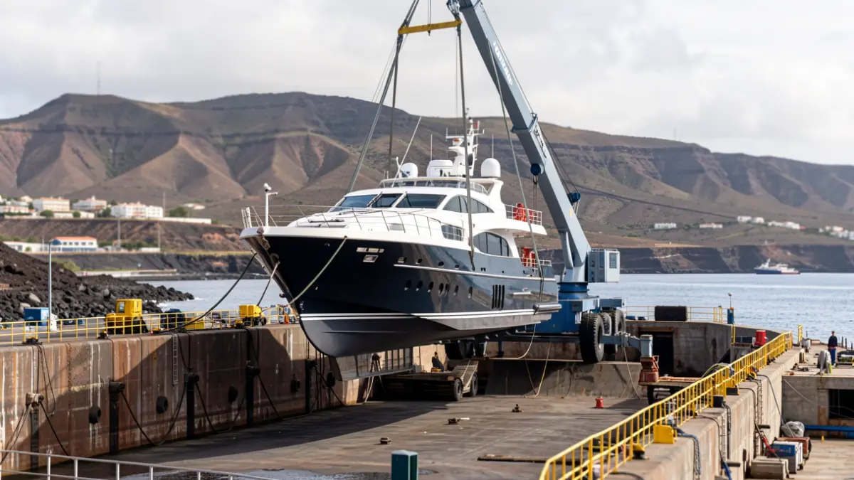 Generic image of a megayacht repair workshop in the Canary Islands.