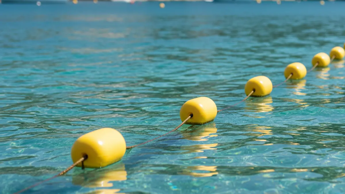 Yellow buoys marking a swimming channel on the coast of Telde.