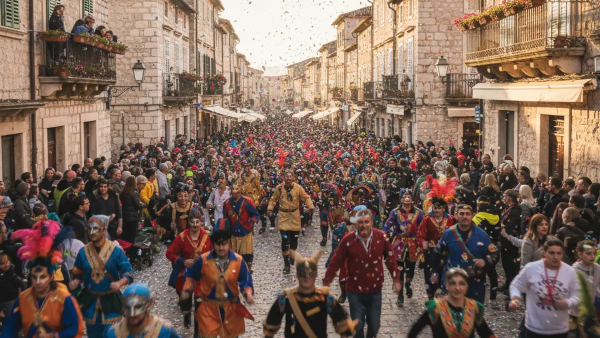Imagen genérica de una carrera popular con participantes disfrazados y confeti.