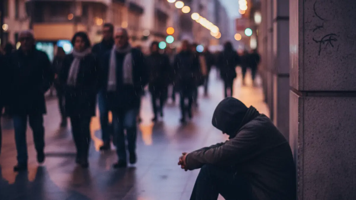 Generic image of a person in a situation of residential exclusion in an urban environment.