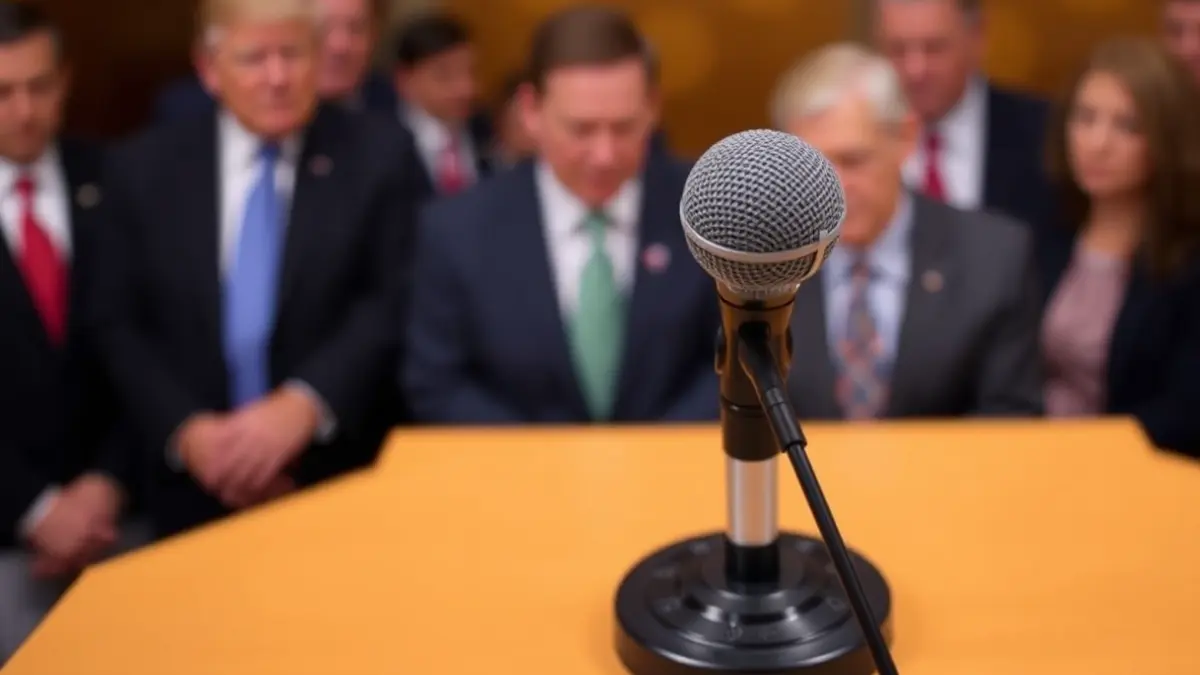 Generic image of a microphone on a podium, symbolizing a political statement or press conference.