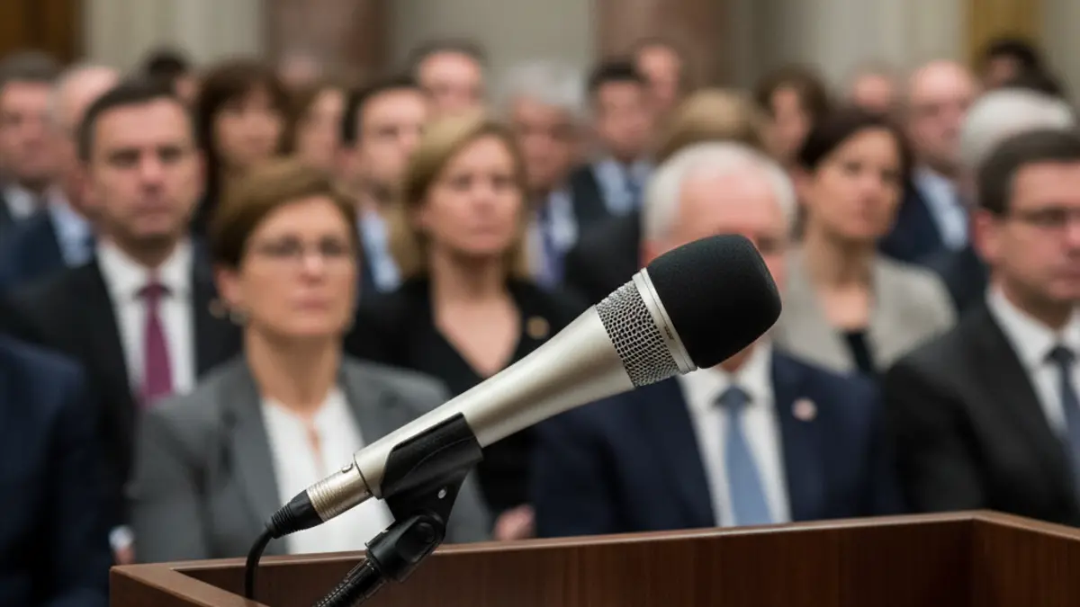 Generic image of a microphone on a podium, symbolizing a political or institutional statement.