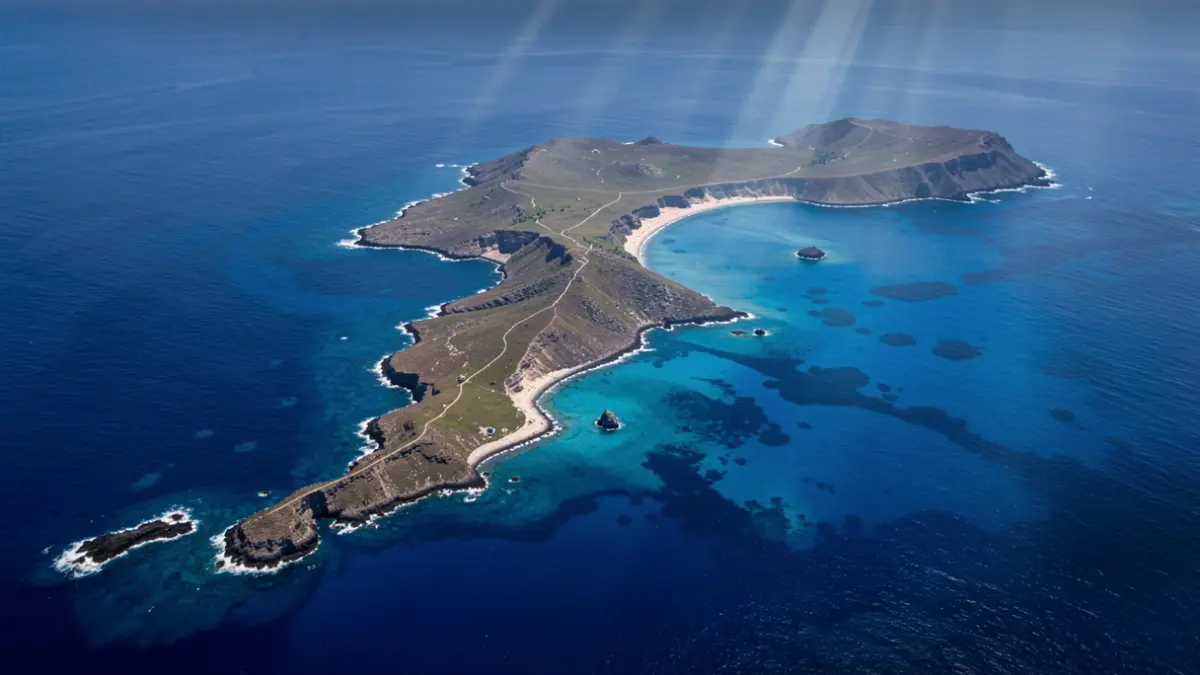 Vista aérea del fondo marino cerca de las Islas Canarias, mostrando formaciones geológicas.