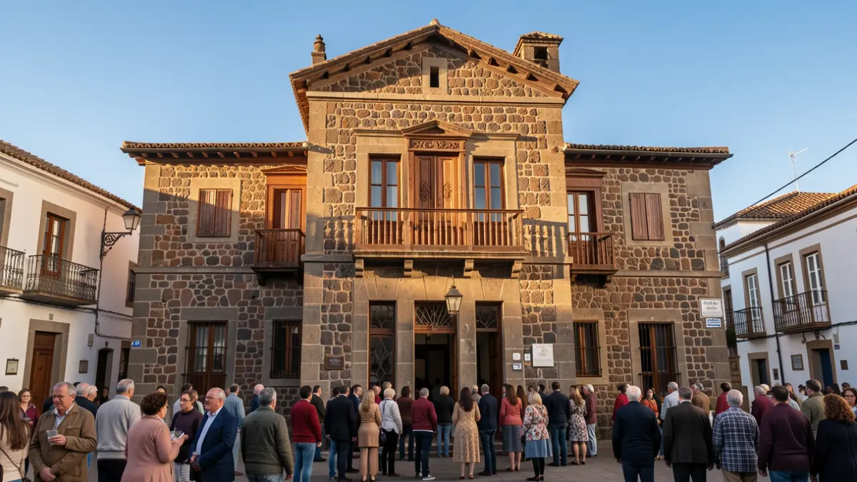 Facade of a Canarian town hall with traditional architecture.